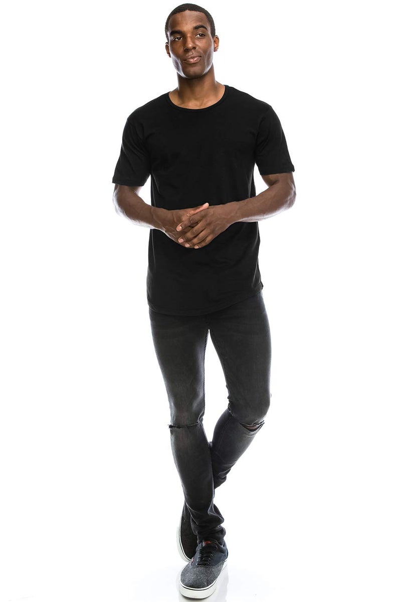 JC DISTRO Black Drop Cut Curved Hem Scallop Extra Long Longline Big and Tall T-Shirt 2X - Image 3